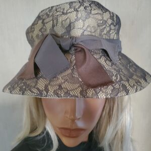 Vintage Brenda Lynn Gray Lace Covered Brimmed Hat Church Tea Weddings